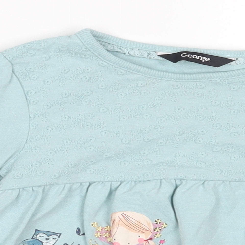 George Girls Green  Cotton Basic T-Shirt Size 2-3 Years Round Neck
