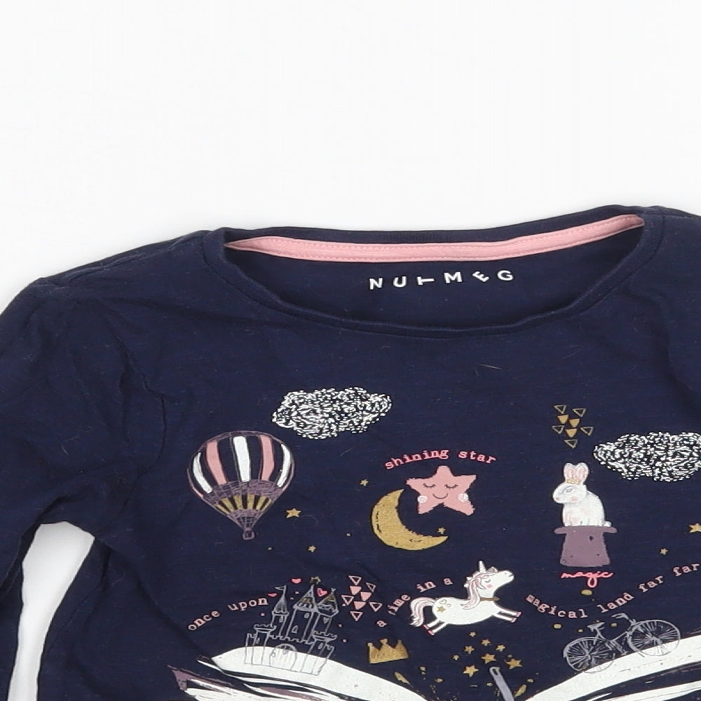 Nutmeg Girls Blue  Cotton Basic T-Shirt Size 2-3 Years Round Neck