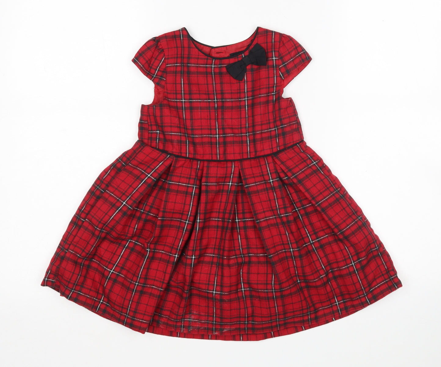 Primark Girls Multicoloured Plaid Polyester Fit & Flare  Size 2-3 Years  Round Neck