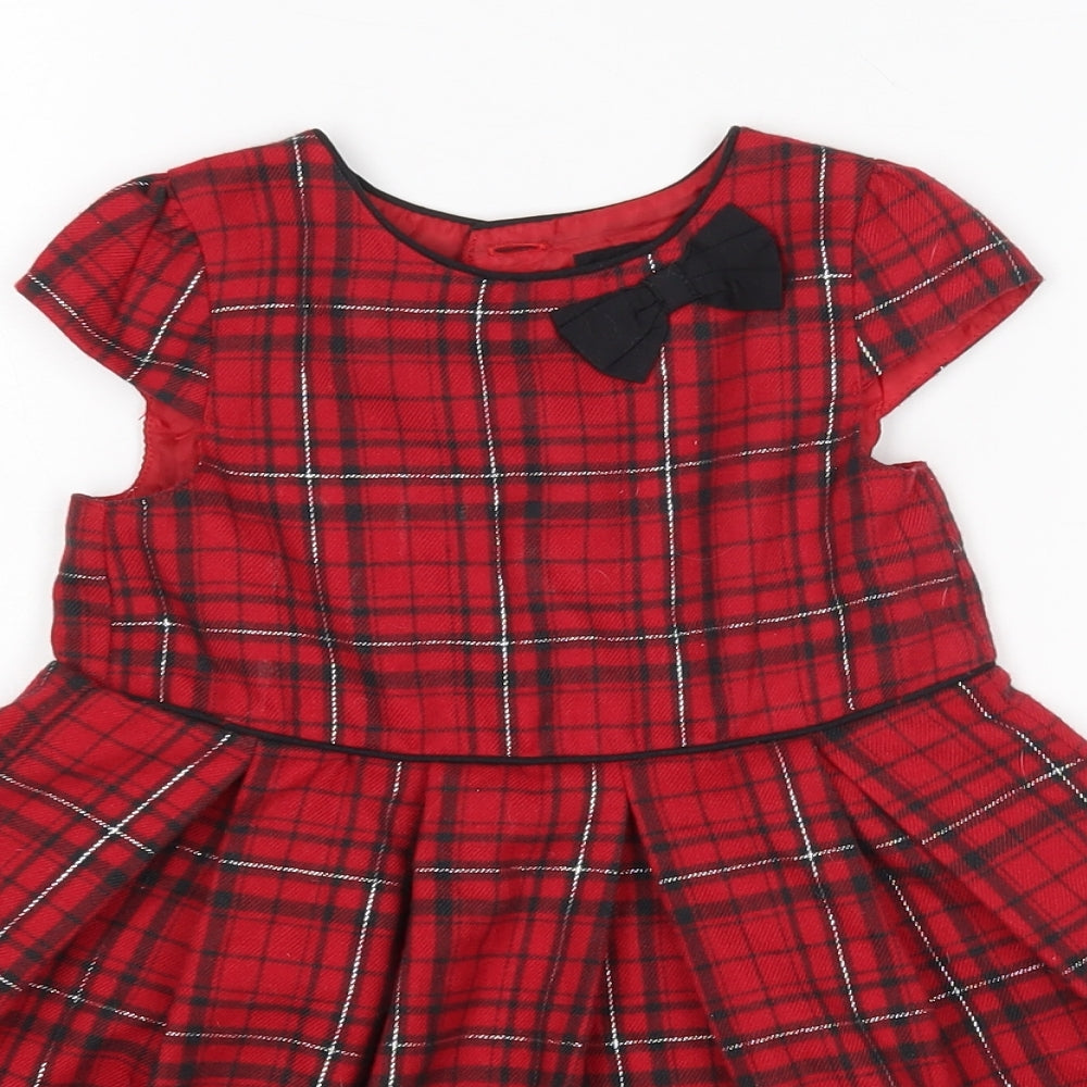 Primark Girls Multicoloured Plaid Polyester Fit & Flare  Size 2-3 Years  Round Neck