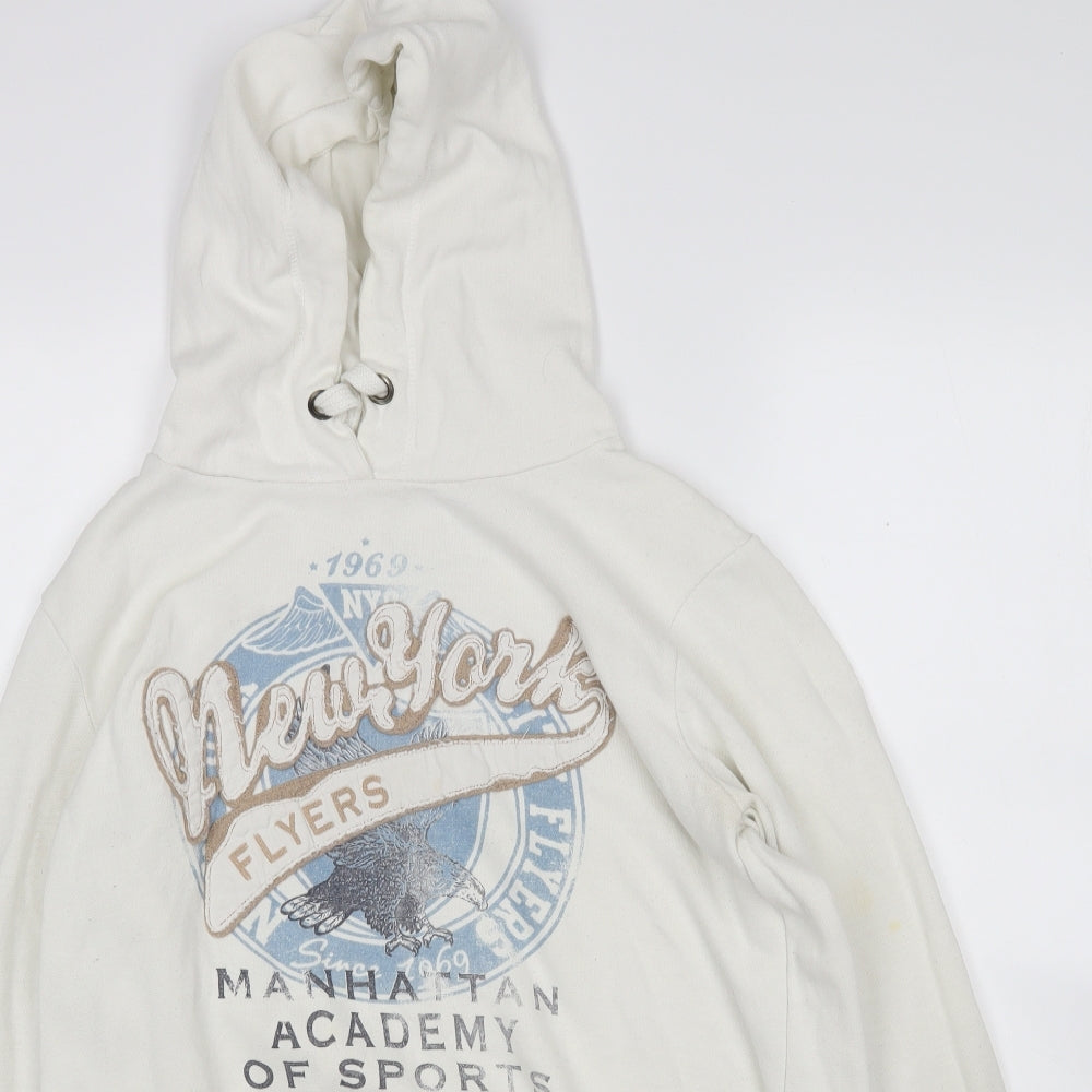 New Look Womens White  Cotton Pullover Hoodie Size 14