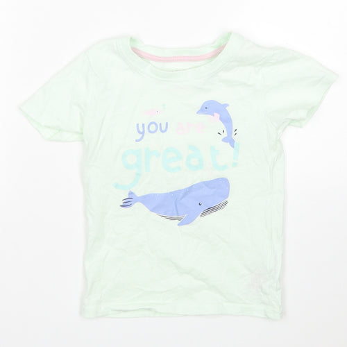 Primark Girls Green  Cotton Basic T-Shirt Size 2-3 Years Round Neck