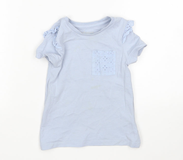 Nutmeg Girls Blue Cotton Basic T-Shirt Size 2-3 Years Round Neck