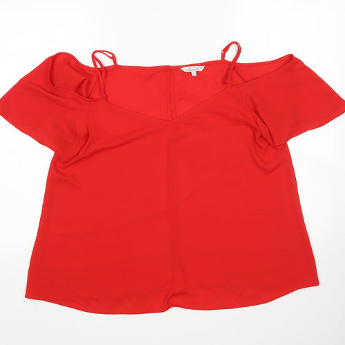 Peacocks Womens Red   Basic Blouse Size 16 V-Neck