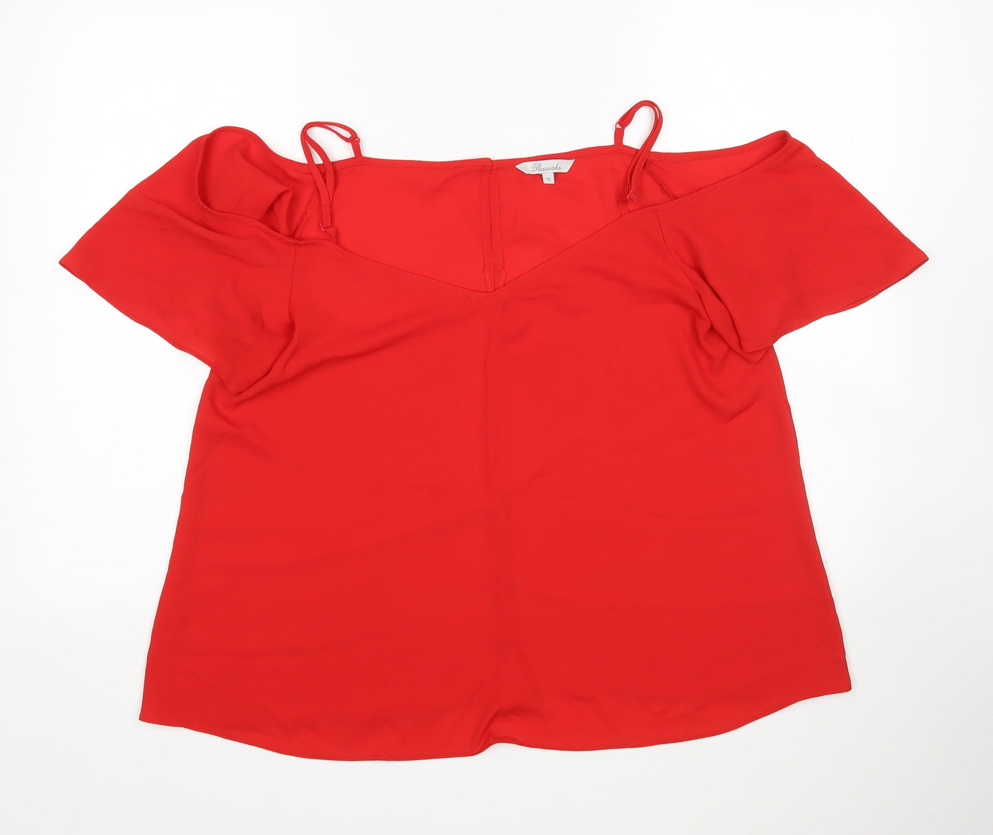 Peacocks Womens Red   Basic Blouse Size 16 V-Neck