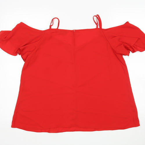 Peacocks Womens Red   Basic Blouse Size 16 V-Neck