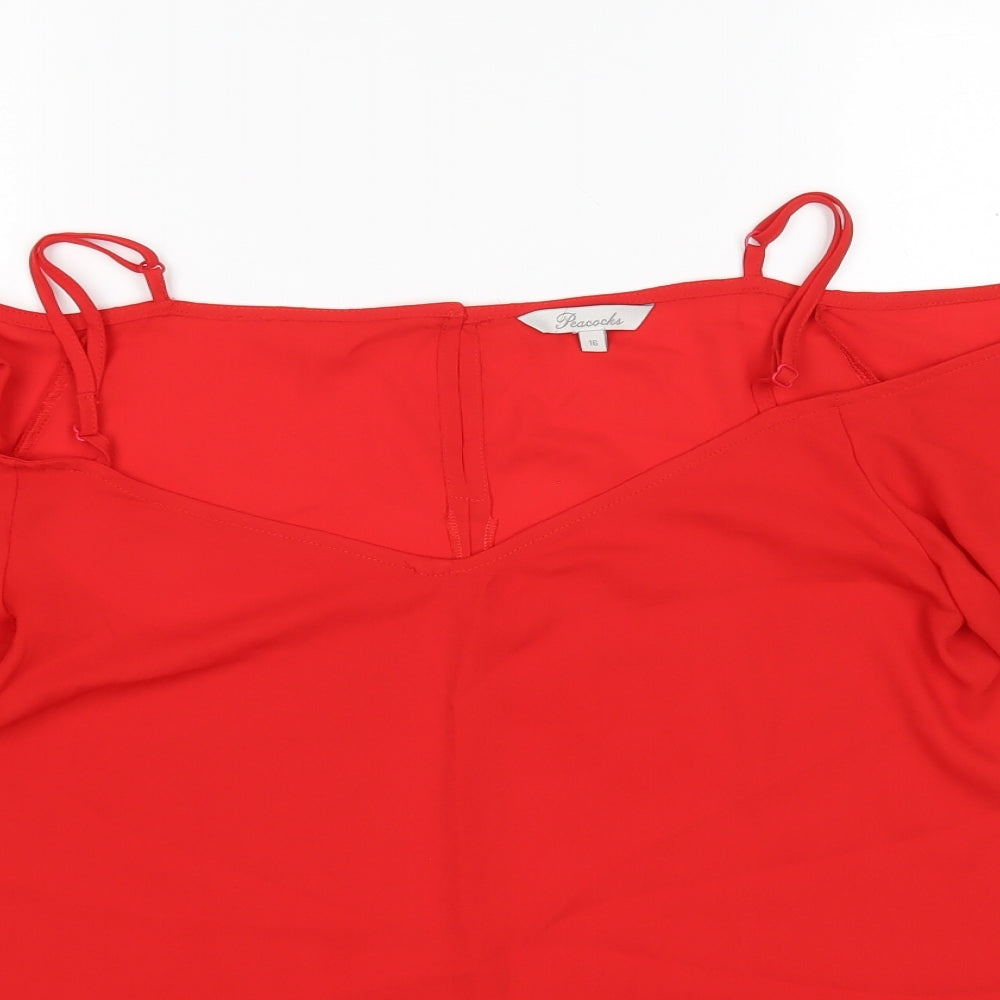Peacocks Womens Red   Basic Blouse Size 16 V-Neck