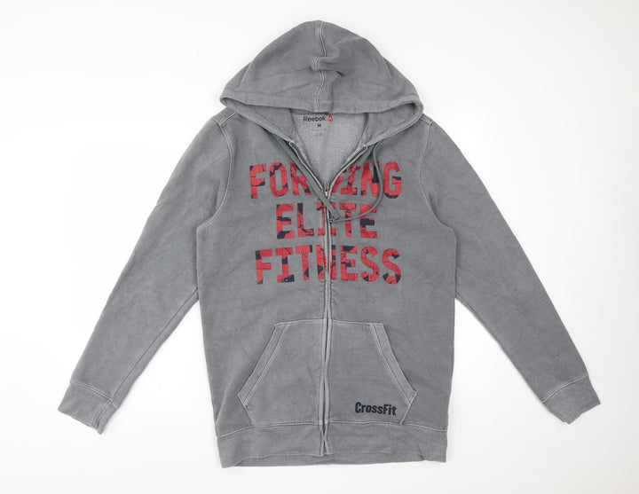 Reebok Mens Grey Cotton Full Zip Hoodie Size M - FORGING ELITE FITNESS