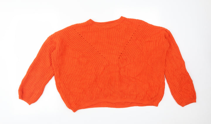 Peacocks Womens Orange Acrylic Pullover Sweatshirt Size L