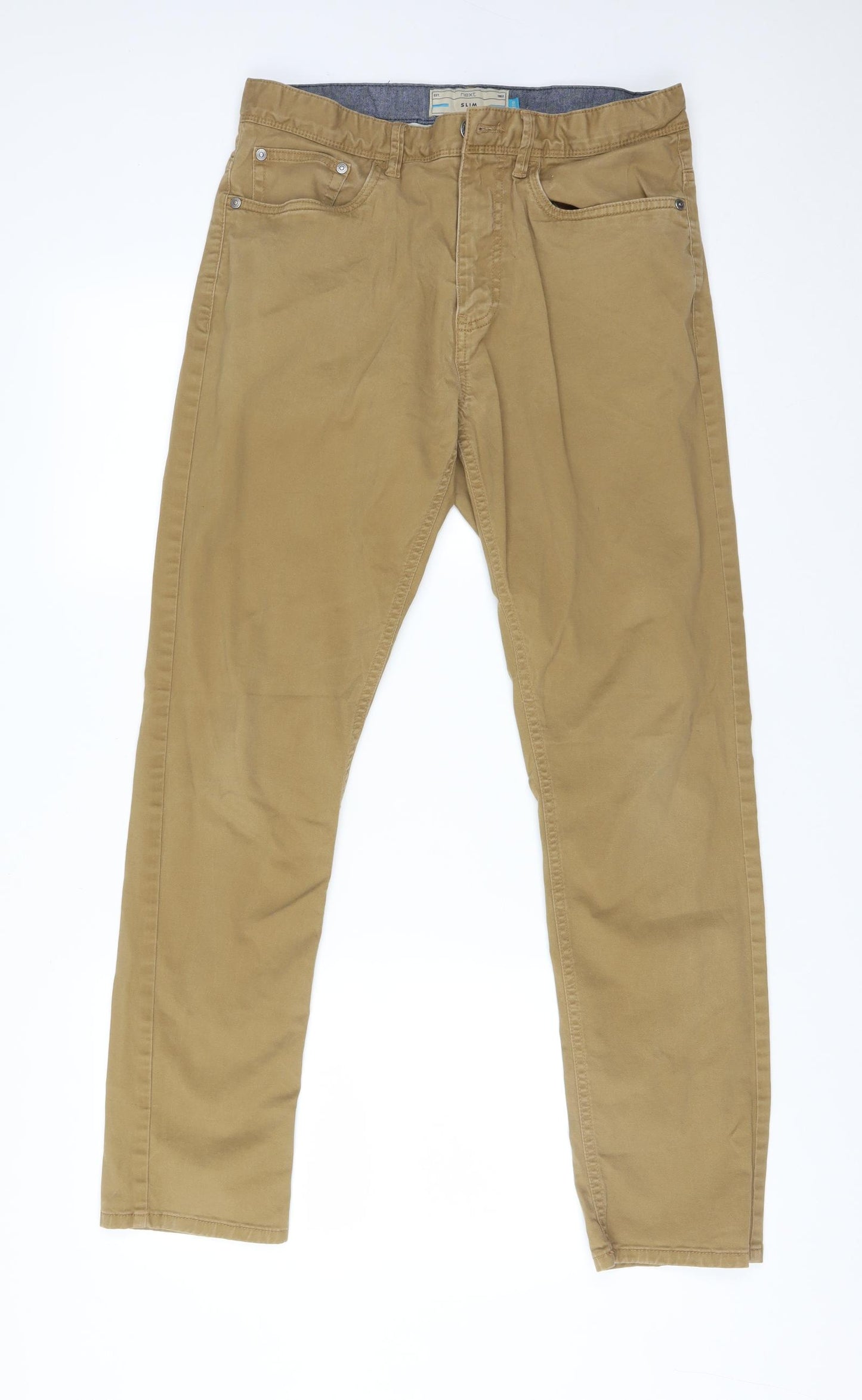NEXT Mens Brown  Cotton Straight Jeans Size 32 L31 in Slim