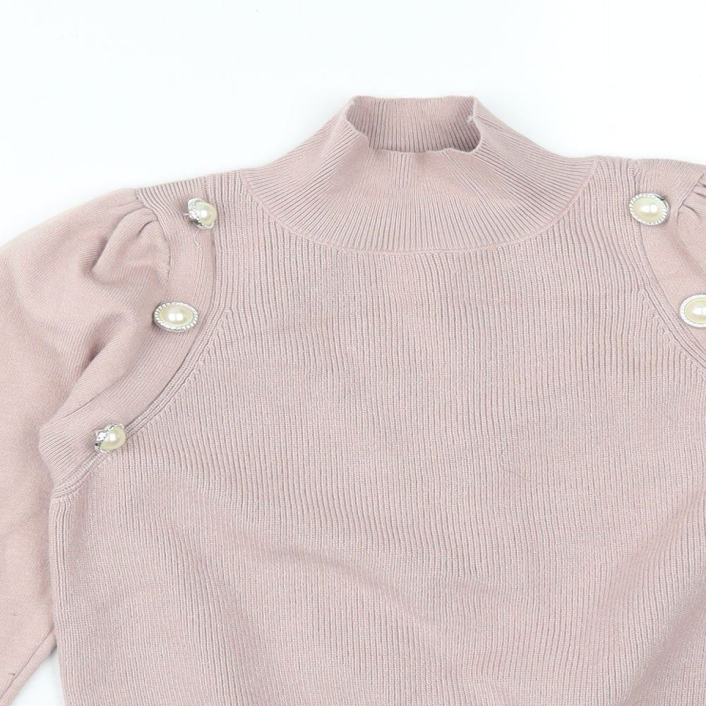 JASMINE Womens Pink  Viscose Basic T-Shirt Size XL High Neck