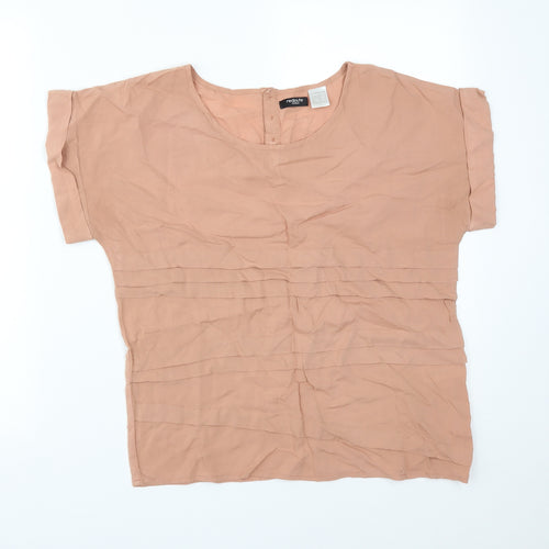 REDOUTE Womens Orange Striped Viscose Basic T-Shirt Size 10 Round Neck