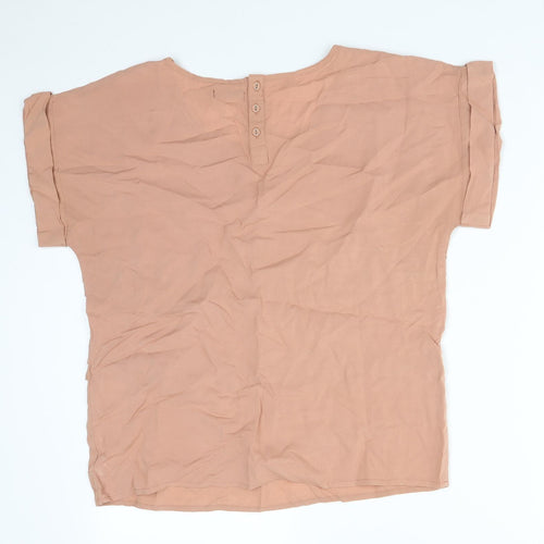 REDOUTE Womens Orange Striped Viscose Basic T-Shirt Size 10 Round Neck