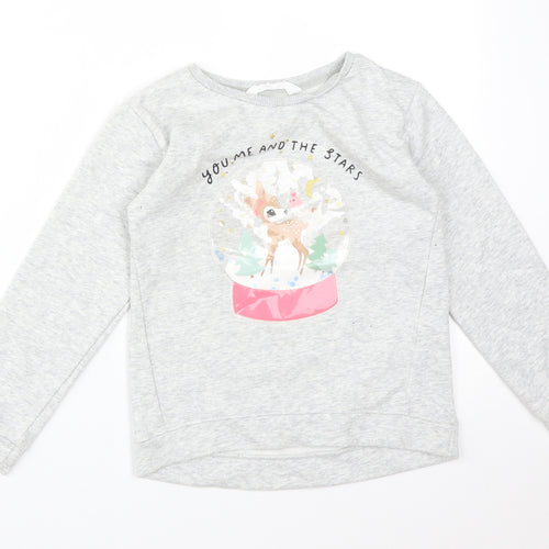 H&M Girls Grey  Cotton Pullover Sweatshirt Size 7-8 Years   - YOU ME AND THE STARS