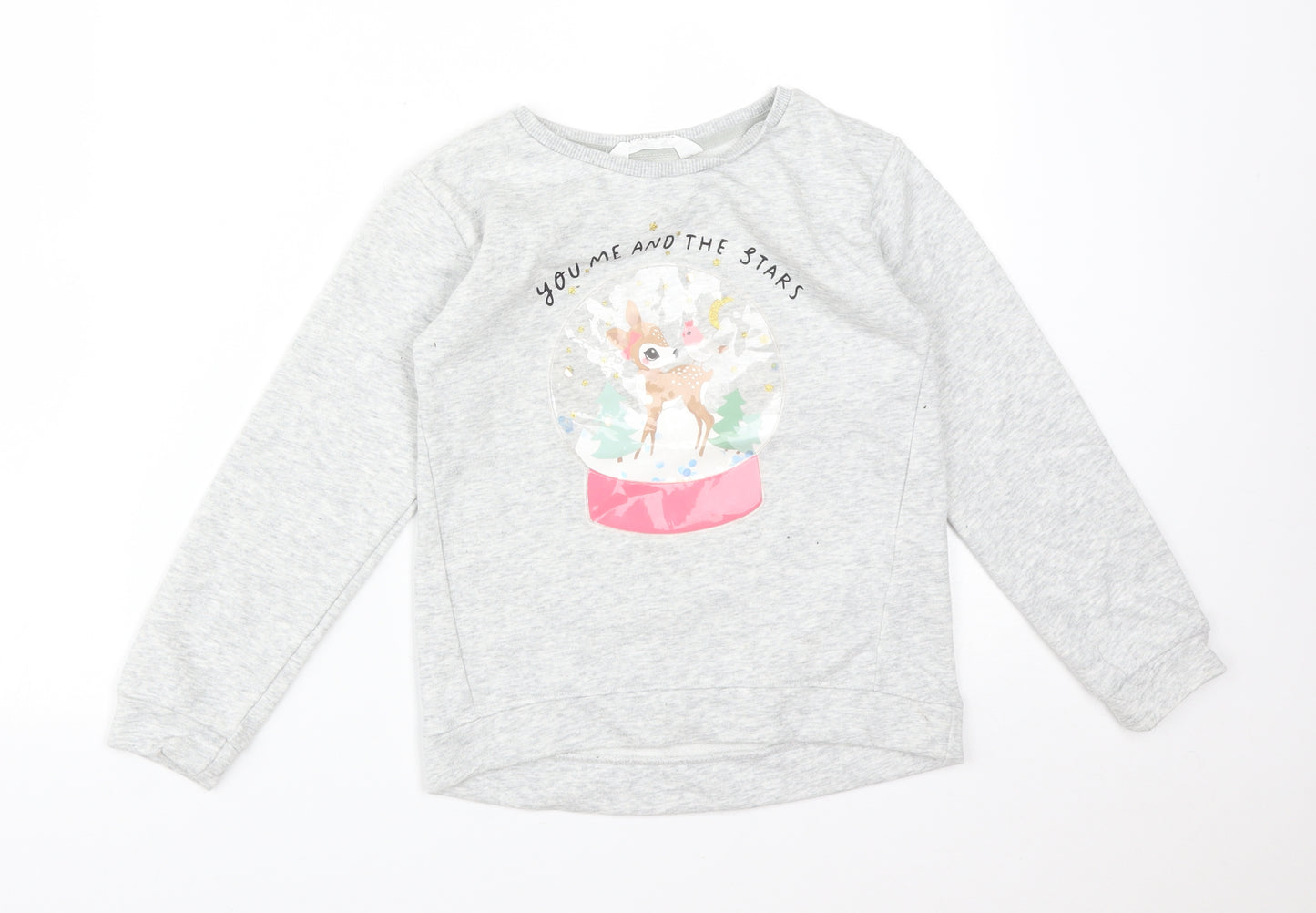 H&M Girls Grey  Cotton Pullover Sweatshirt Size 7-8 Years   - YOU ME AND THE STARS