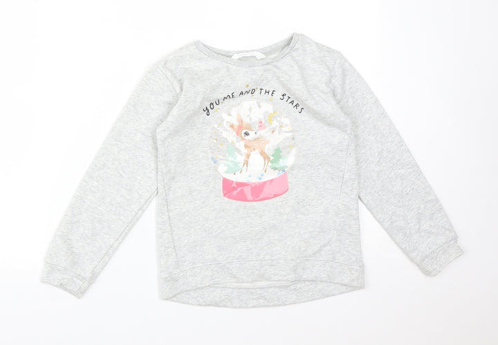 H&M Girls Grey  Cotton Pullover Sweatshirt Size 7-8 Years   - YOU ME AND THE STARS