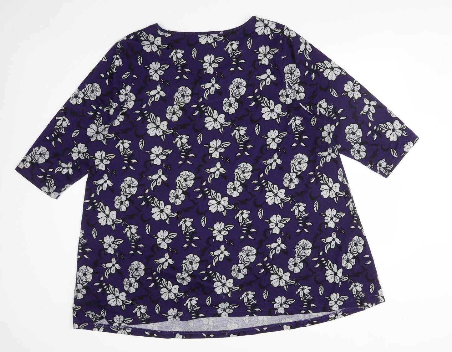 Preworn Womens Purple Floral Polyester Basic T-Shirt Size 28 V-Neck