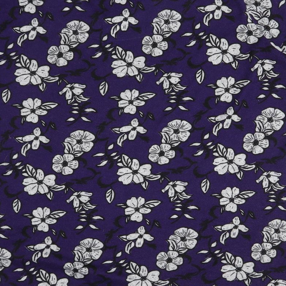 Preworn Womens Purple Floral Polyester Basic T-Shirt Size 28 V-Neck