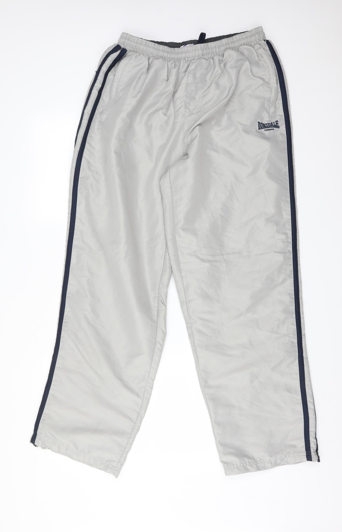 Lonsdale Mens Grey Striped Polyester Jogger Trousers Size XL L33 in Regular