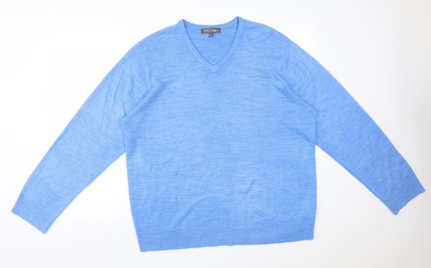 M&S Mens Blue  Acrylic  T-Shirt Size XL V-Neck