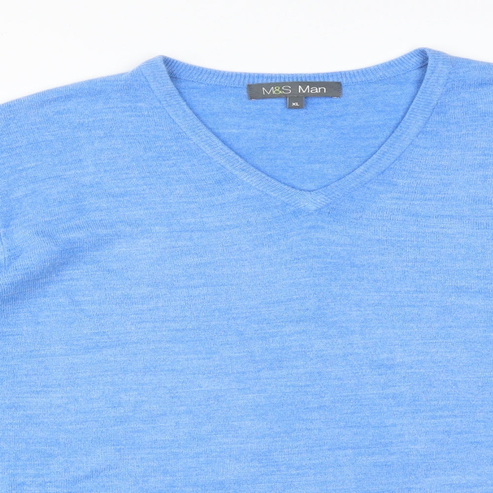 M&S Mens Blue  Acrylic  T-Shirt Size XL V-Neck
