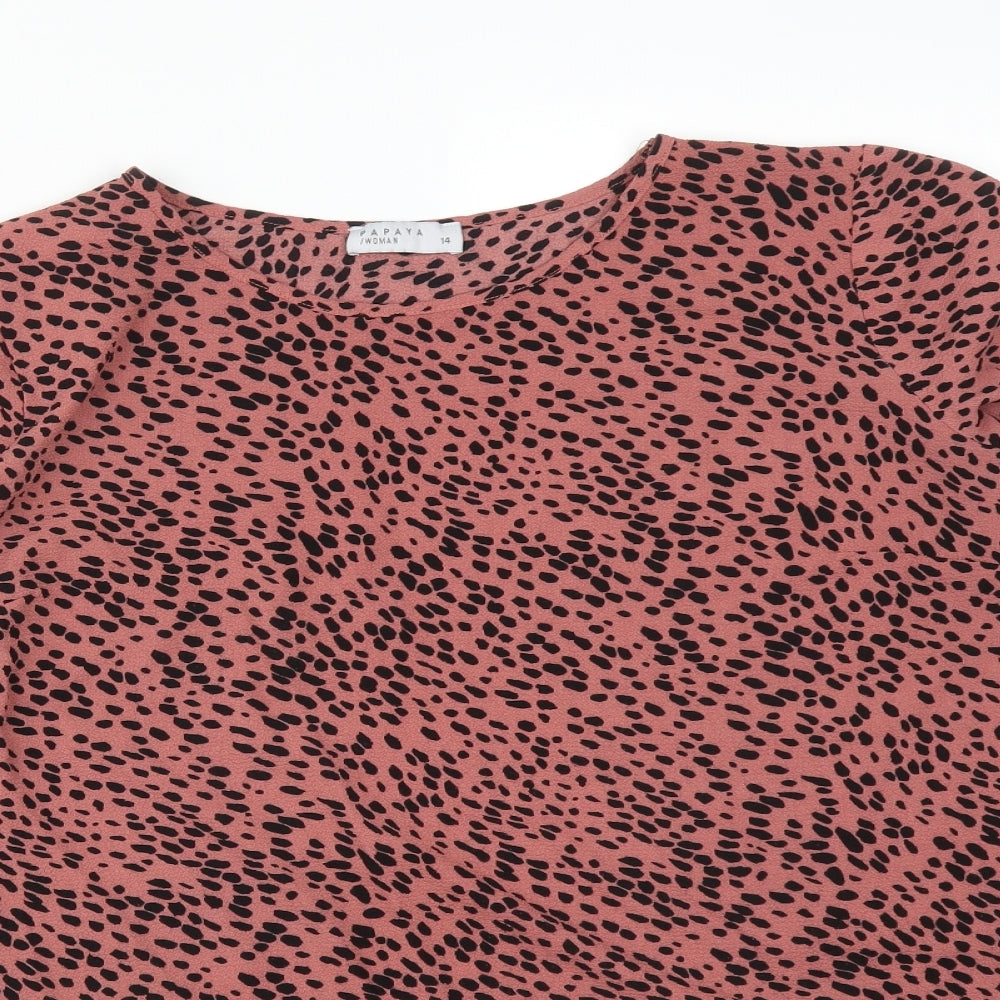 Papaya Womens Multicoloured Animal Print Polyester Basic T-Shirt Size 14 Round Neck