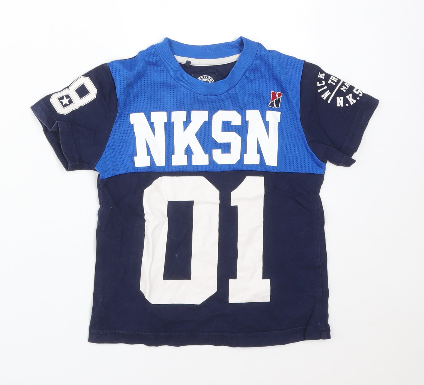 Nickelson Boys Blue  Cotton Basic T-Shirt Size 3-4 Years Round Neck  - NKSN 01