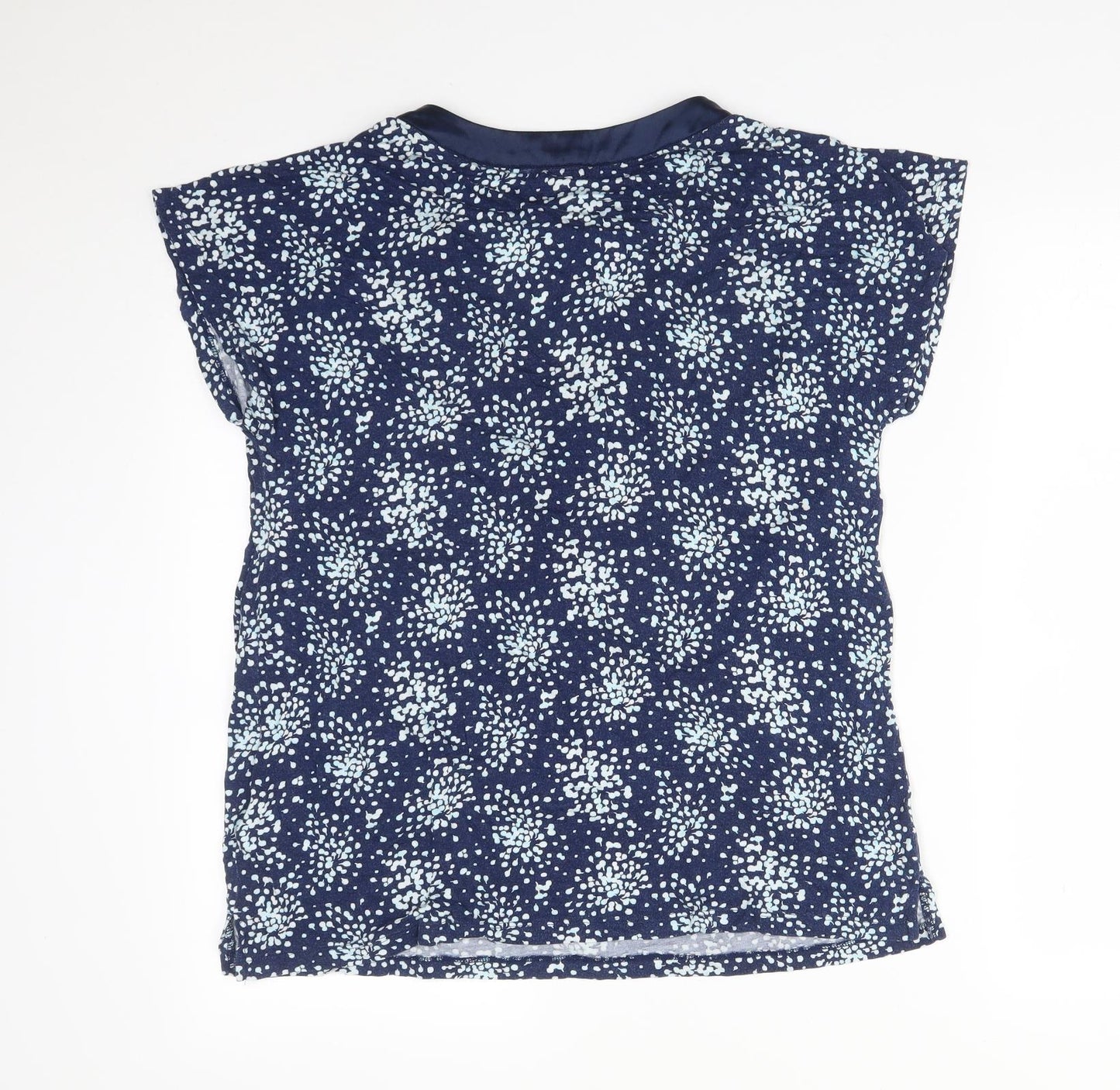 Midnight Womens Blue Floral Viscose Basic T-Shirt Size S V-Neck