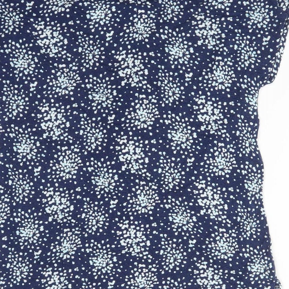 Midnight Womens Blue Floral Viscose Basic T-Shirt Size S V-Neck