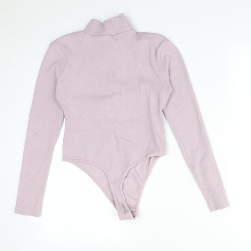 Boohoo Womens Purple Striped Cotton Bodysuit One-Piece Size 10