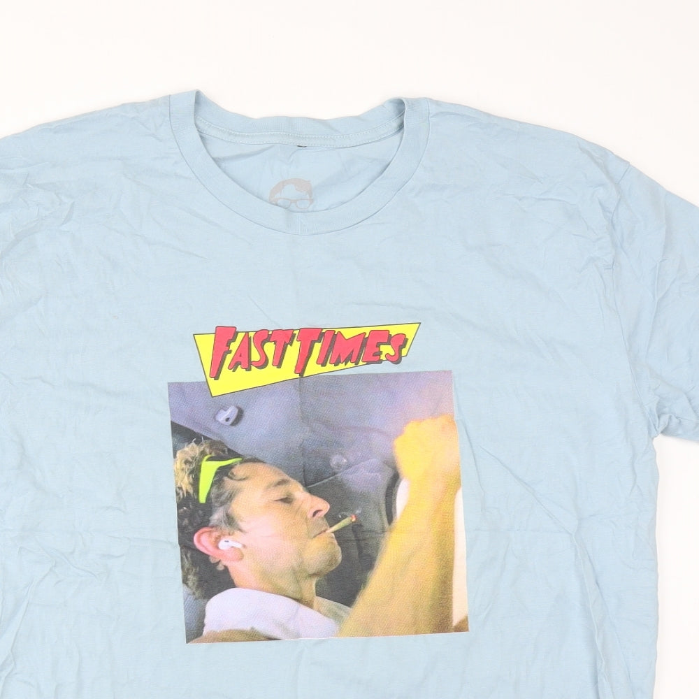 Preworn Mens Blue    T-Shirt Size L Crew Neck  - FAST TIMES