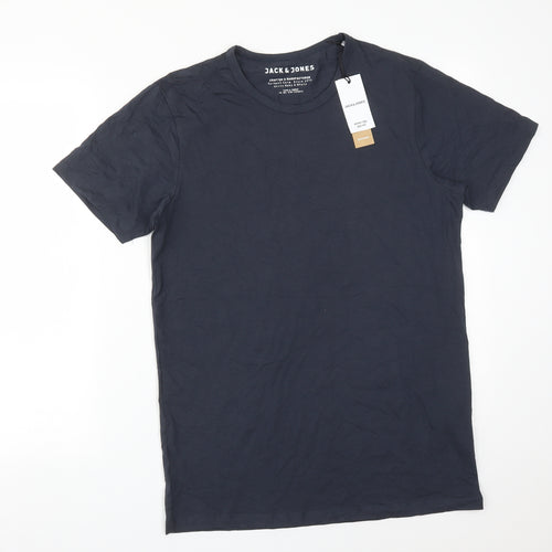 JACK&JONES Mens Blue  Cotton  T-Shirt Size L Crew Neck