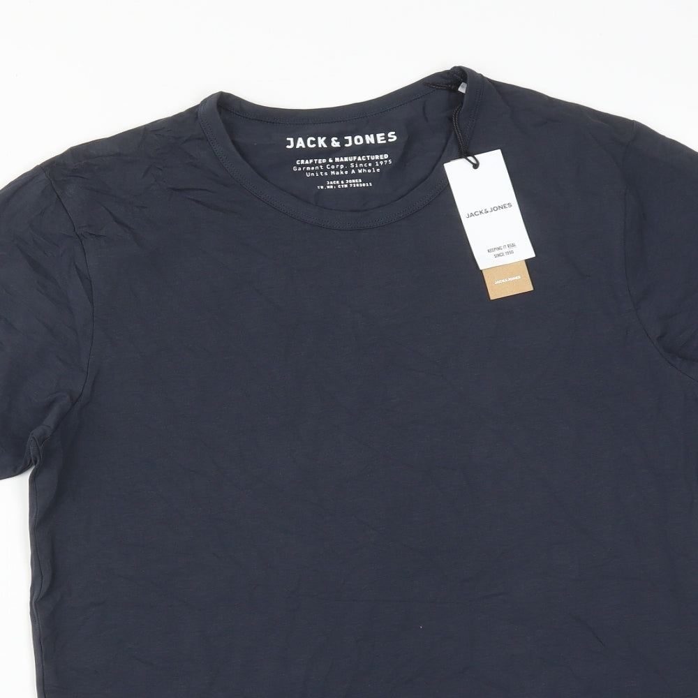 JACK&JONES Mens Blue  Cotton  T-Shirt Size L Crew Neck