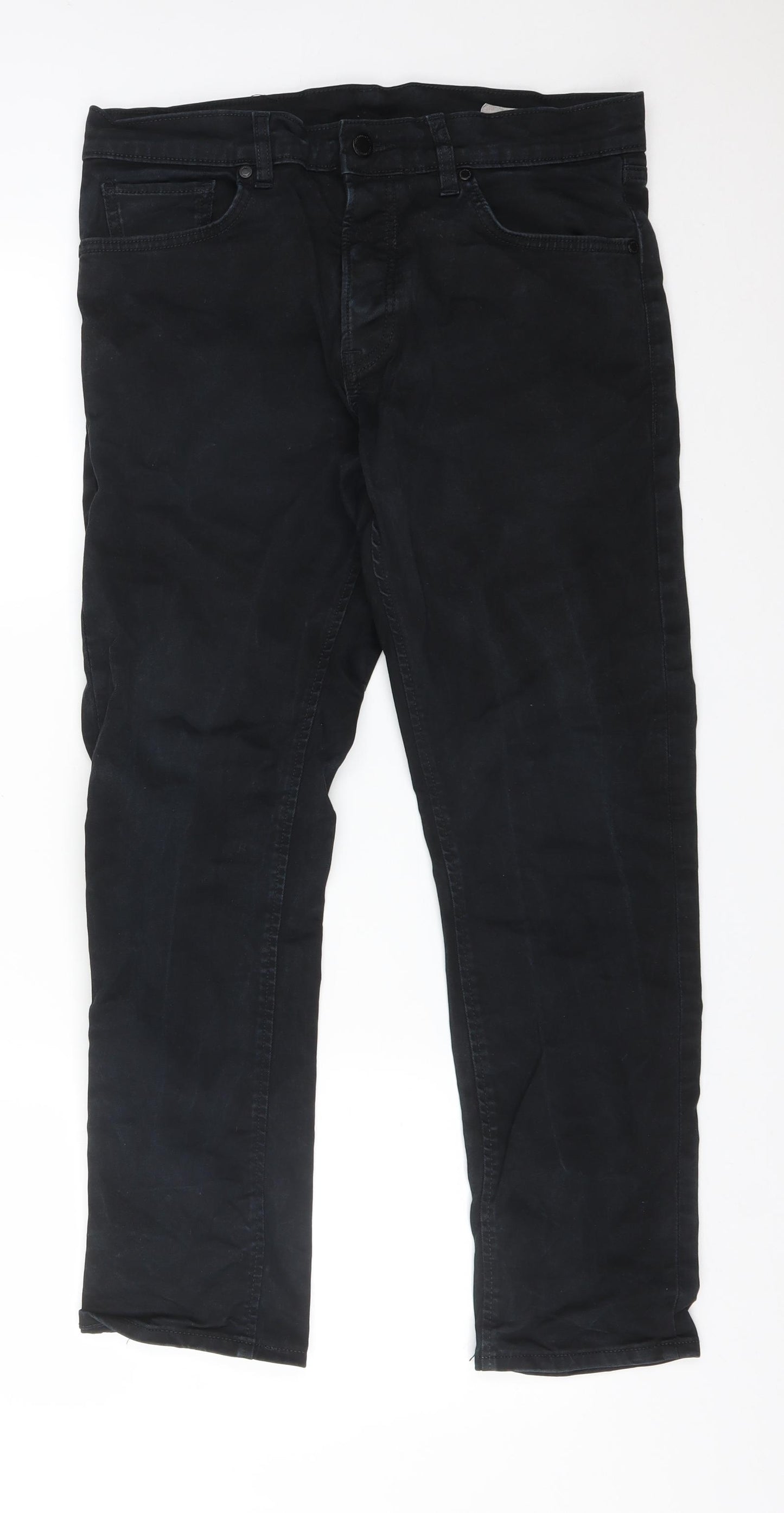 M&S Mens Black  Cotton Straight Jeans Size 32 L29 in Slim