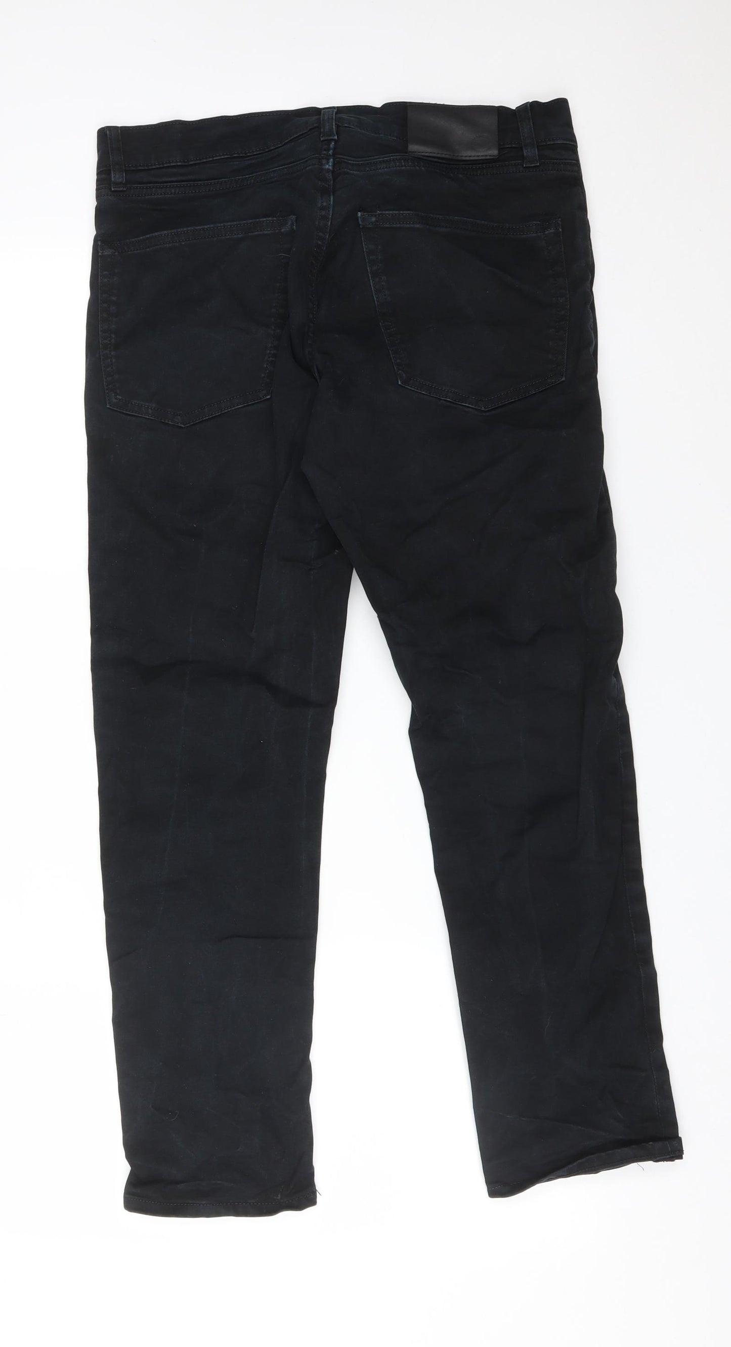 M&S Mens Black  Cotton Straight Jeans Size 32 L29 in Slim