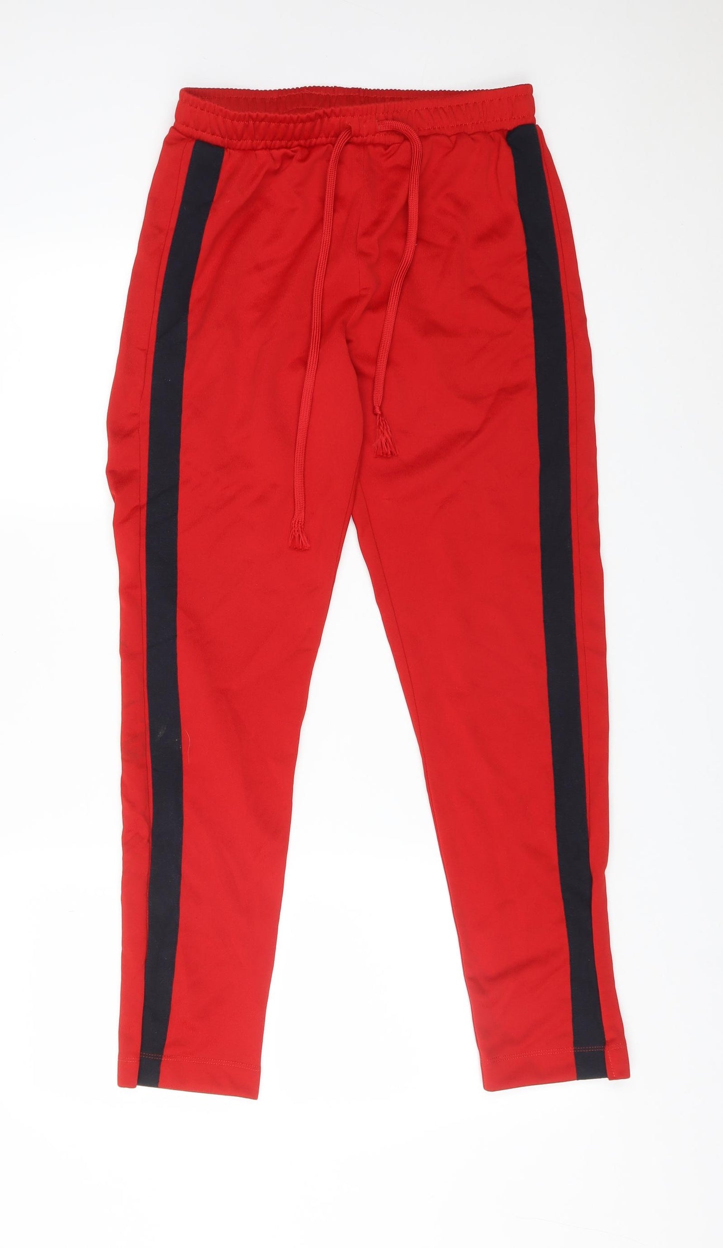 Zara Womens Red Striped Polyester Jogger Trousers Size M L29 in Regular