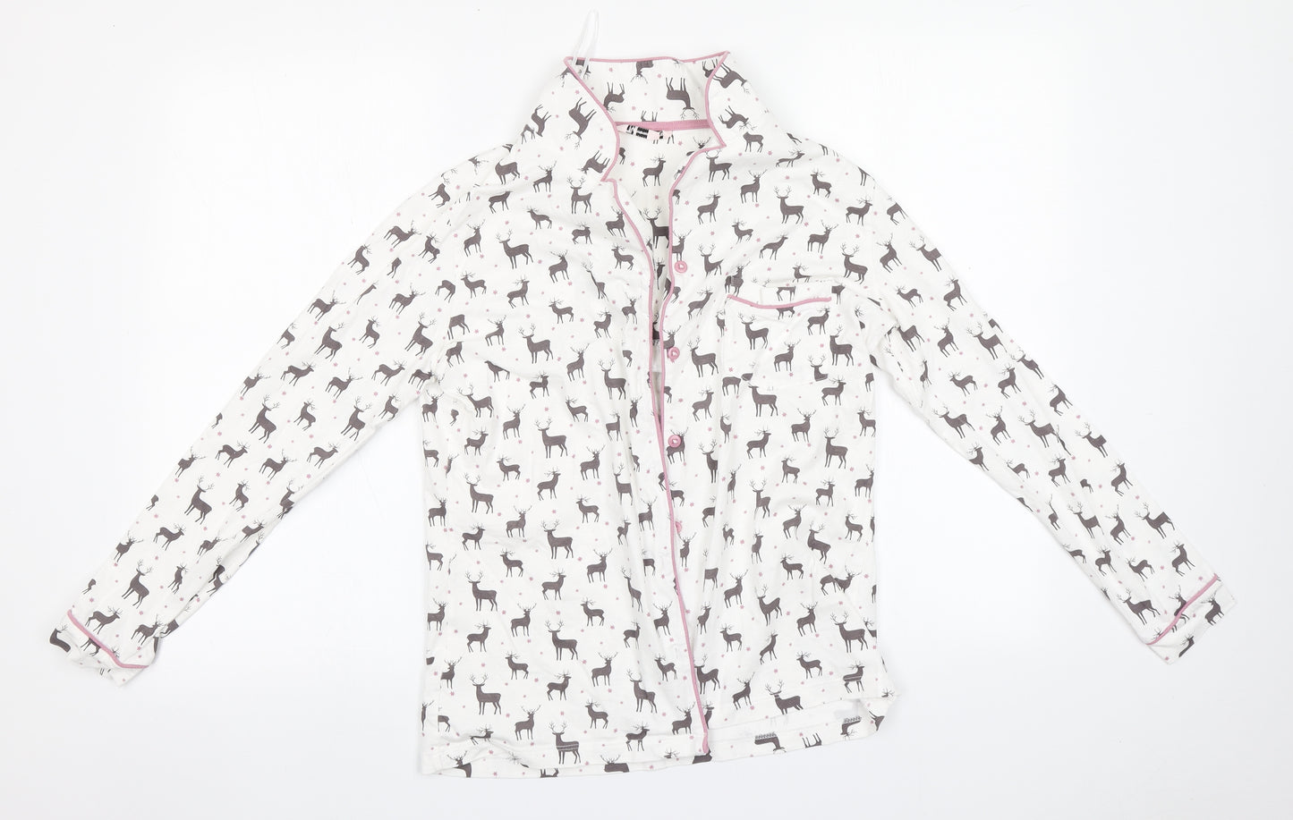 TU Womens White Animal Print Cotton Top Pyjama Top Size 10