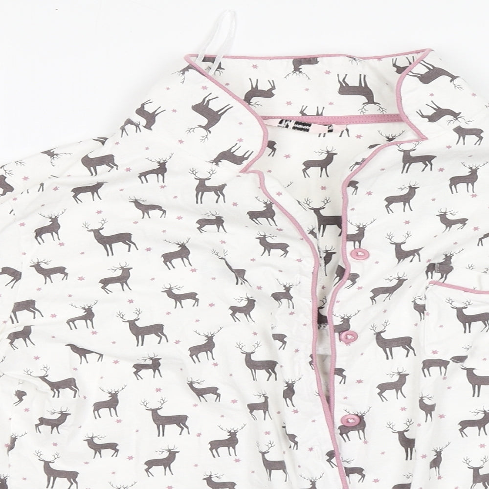 TU Womens White Animal Print Cotton Top Pyjama Top Size 10