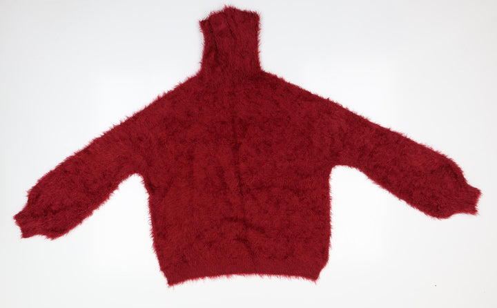 QED London Womens Red Roll Neck Nylon Pullover Jumper Size M
