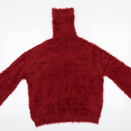QED London Womens Red Roll Neck  Nylon Pullover Jumper Size M