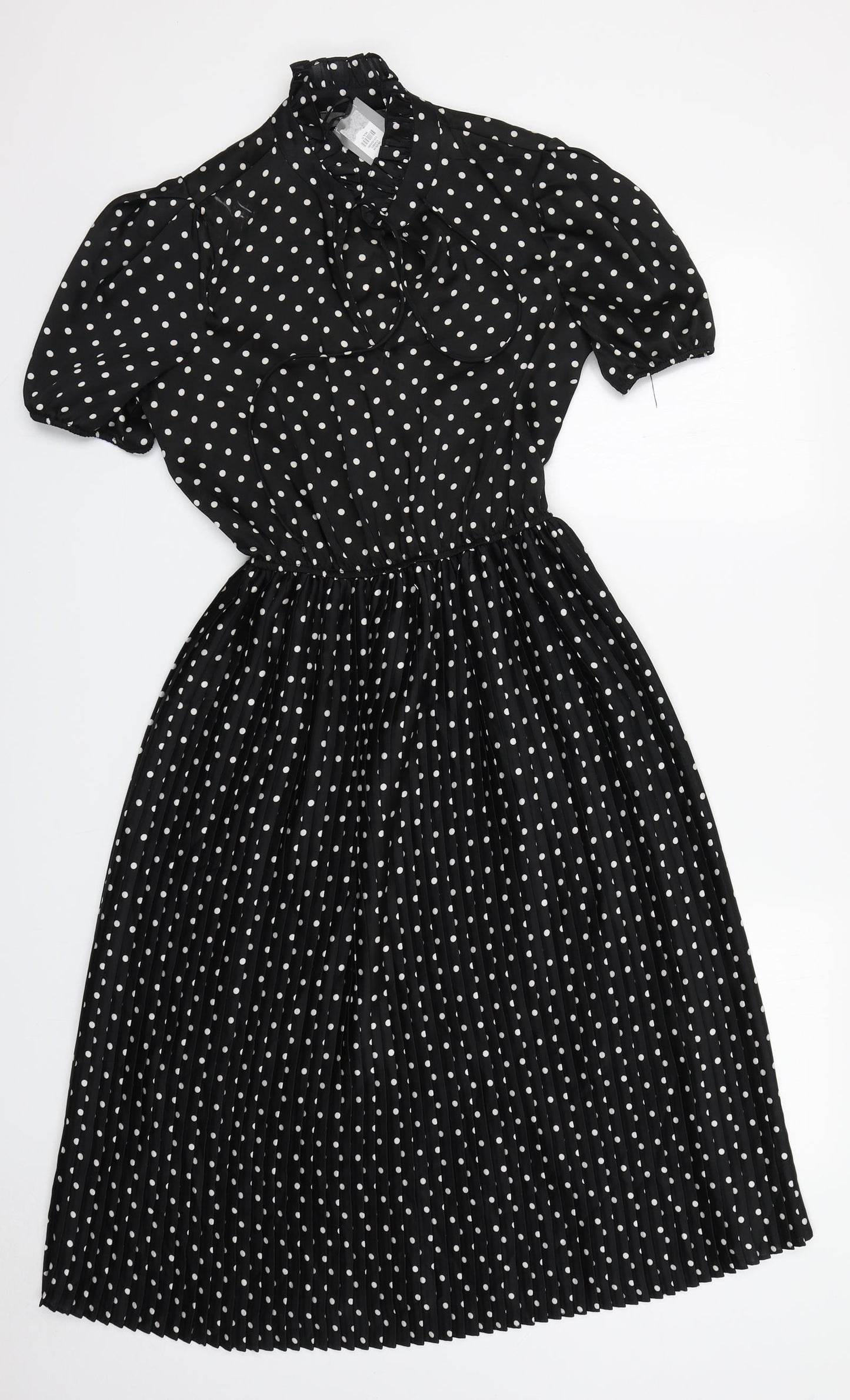 Primark Womens Black Polka Dot Polyester A-Line  Size 8  Round Neck
