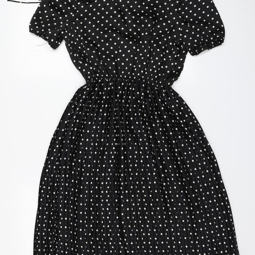 Primark Womens Black Polka Dot Polyester A-Line  Size 8  Round Neck