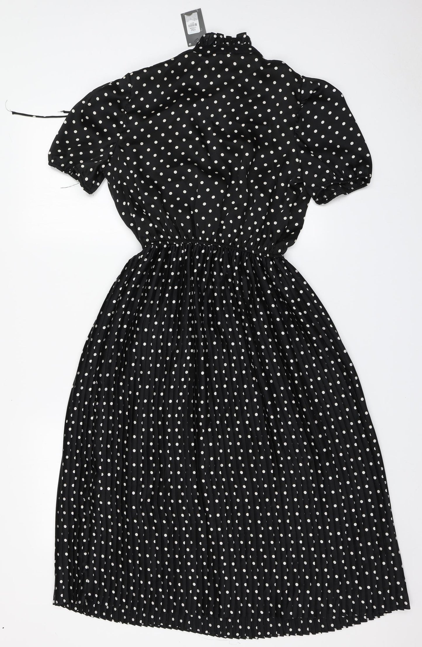 Primark Womens Black Polka Dot Polyester A-Line  Size 8  Round Neck