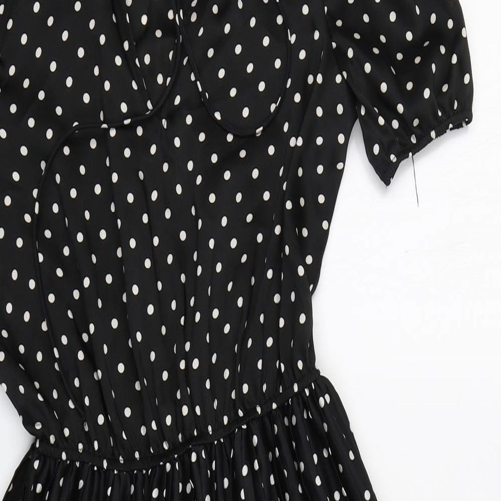 Primark Womens Black Polka Dot Polyester A-Line  Size 8  Round Neck
