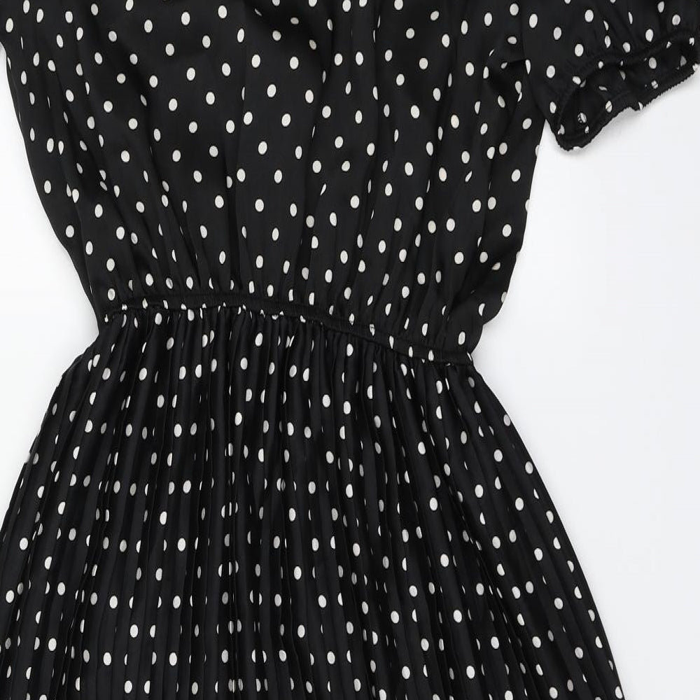 Primark Womens Black Polka Dot Polyester A-Line  Size 8  Round Neck