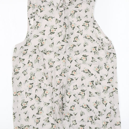 New Look Womens Pink Floral Polyester Basic Button-Up Size 10 Collared