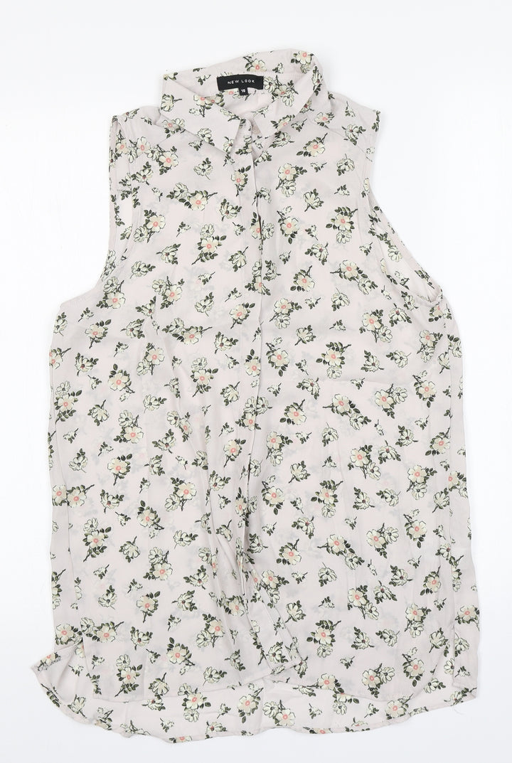 New Look Womens Pink Floral Polyester Basic Button-Up Size 10 Collared