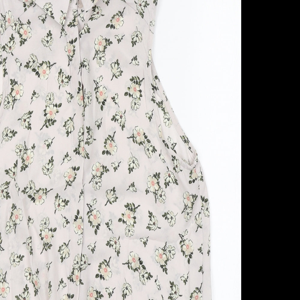 New Look Womens Pink Floral Polyester Basic Button-Up Size 10 Collared