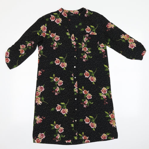 Papaya Womens Black Floral Polyester A-Line  Size 8  Round Neck