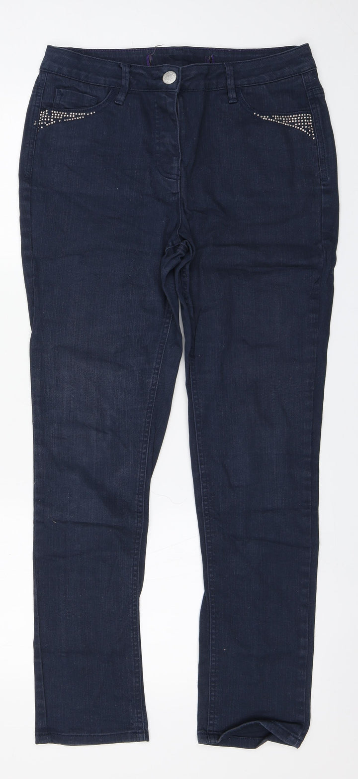Savoir Womens Blue Cotton Straight Jeans Size 12 L28 in Regular